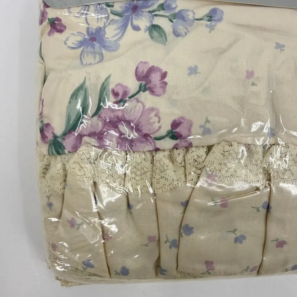 Vintage Marlborough Floral Full Sheet Set Lace Ruffle Combed-Soft 4 Pc NOS USA